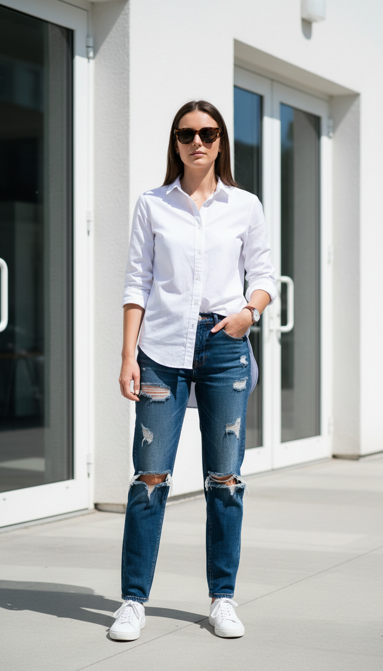 12 Dark Blue Ripped Jeans Outfits With an Edgy Twist