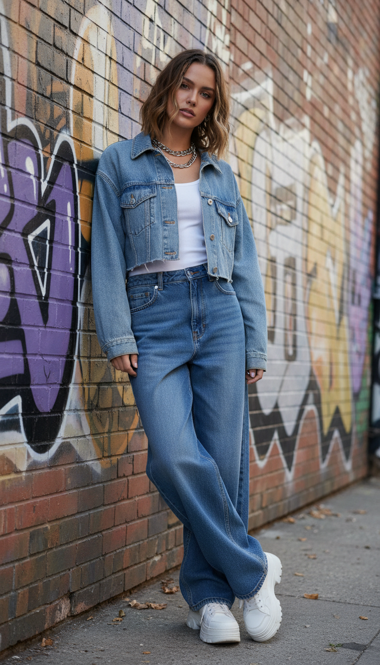 12 Wide Leg Blue Jeans Outfits That Look Fashion-Forward