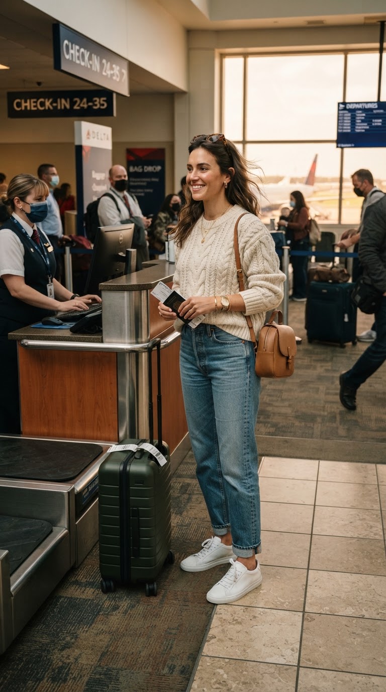 15 Airport Outfits With Blue Jeans That Are Comfortable and Chic
